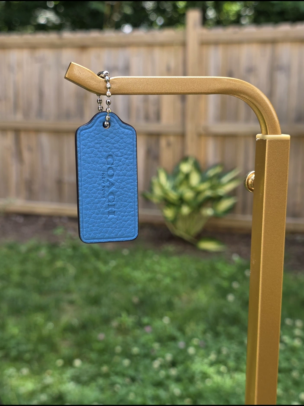 Coach Blue Pebbled Leather Hangtag W/ Silver & Spare Gold Ball Chain